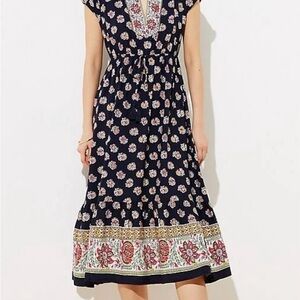 LOFT Navy Floral Midi Dress